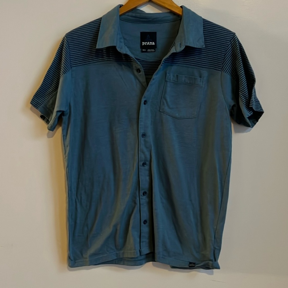 Prana Men's Striped Blue Polo Shirt